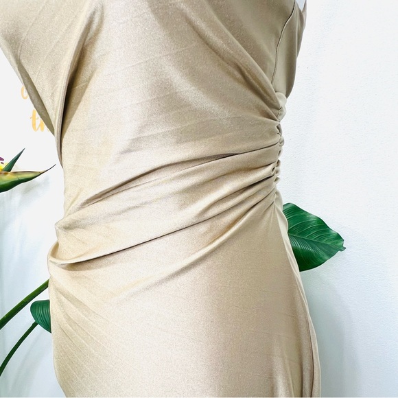 DELFI COLLECTIVE Solie Dress Pleated One Shoulder Champagne Gold Size XS - Picture 7 of 16